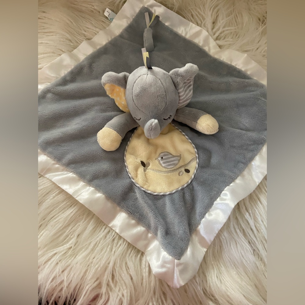 Plush Elephant Security Blanket - Gray and Yellow
